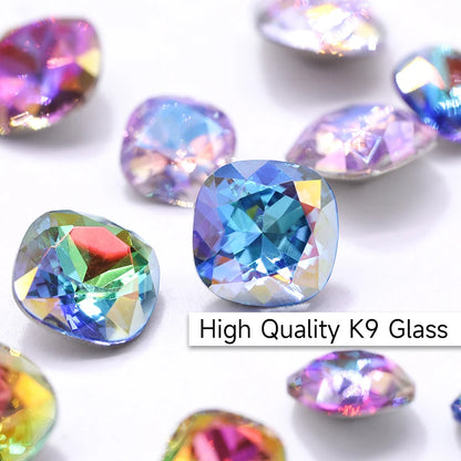 8mm Cushion Rhinestones Glitter Glass Charms Nail Art Gem Beads Jewelry Making Accessories Glass Beads Stones