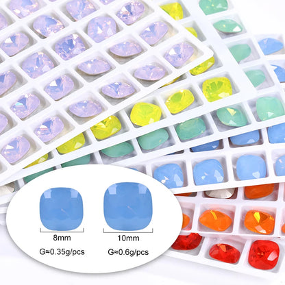 10mm Opal Series Cushion Rhinestones Glitter Glass Nail Charms Blue Red Beads jewelry Making Decoration Diamond Stones