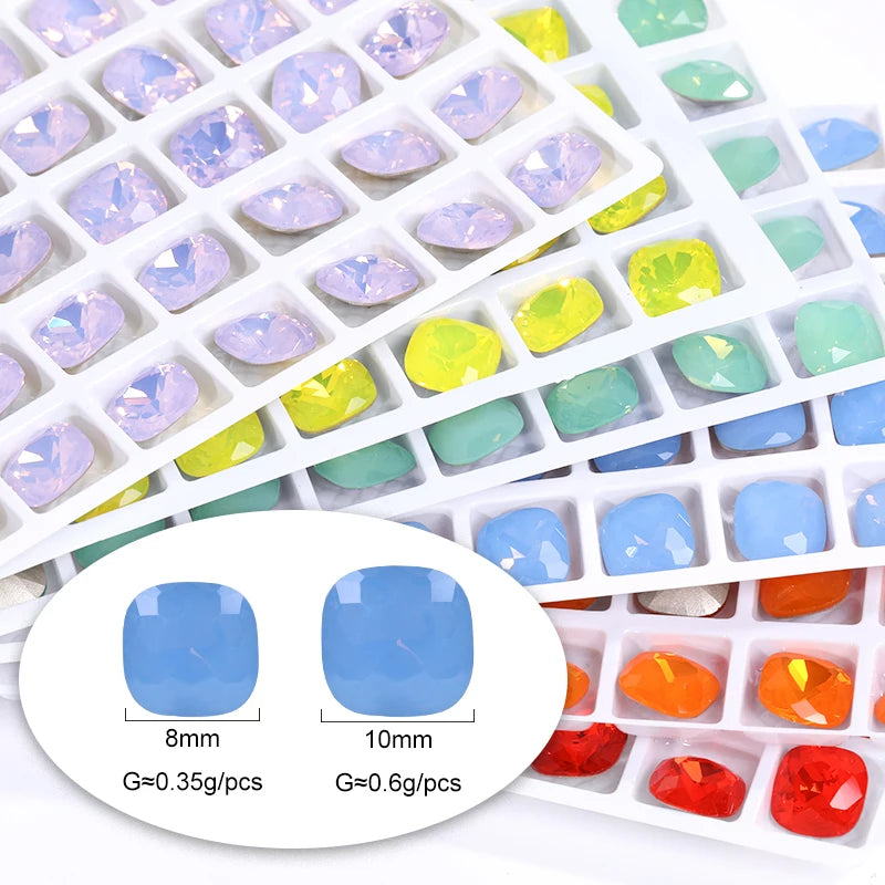 8mm Cushion Rhinestones Glitter Opal Series Glass Charms Nail Art  Beads Jewelry Making Accessories Glass Beads Stones