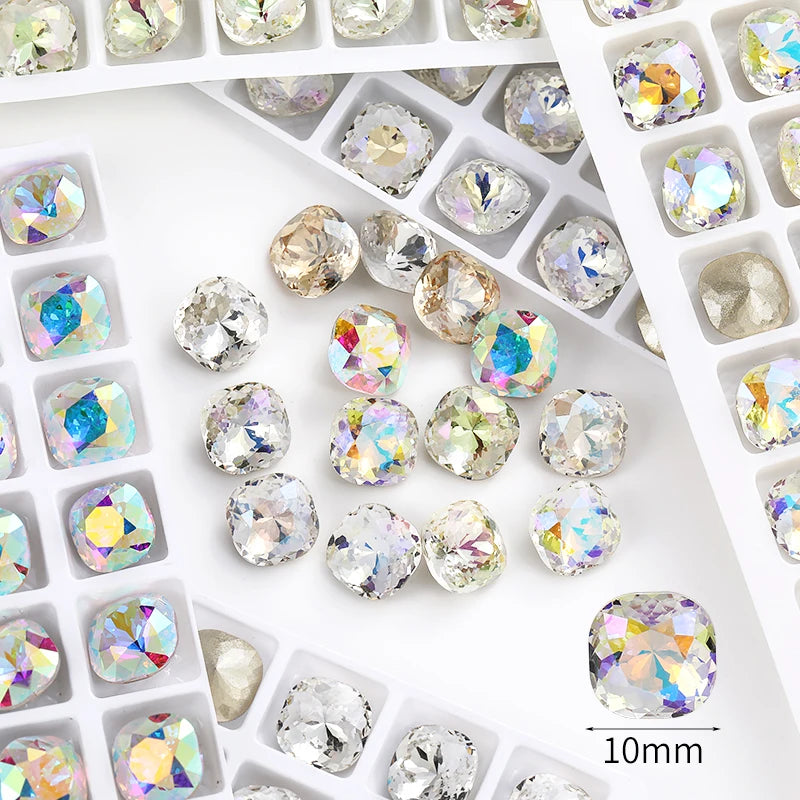 10mm Square Pointback Glass Beads Glitter Gems Summer Korean Nail Parts Rhinestones Bulk Wholesale Crafts Jewelry Accessories