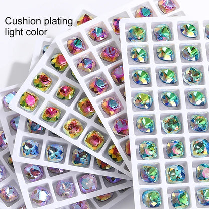 8mm Cushion Rhinestones Glitter Glass Charms Nail Art Gem Beads Jewelry Making Accessories Glass Beads Stones