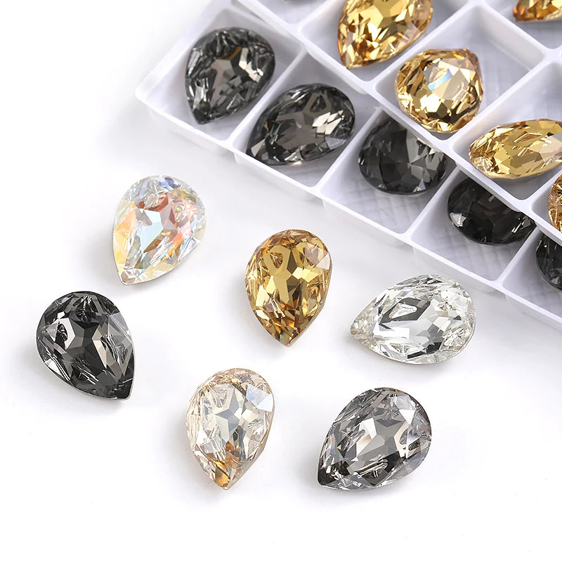 10x14mm Drop Shape Glass Rhinestones Vintage Crystal Strass For Jewelry Making Pointback Drop Stone Rhinestones