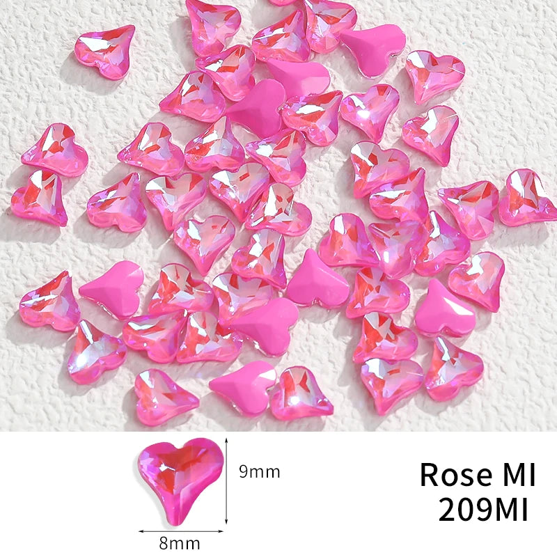 50pcs 8x9mm Glass Strass Point Back Heart Rhinestones Glitter Mocha Series Glue On Nails Rhinestone Decoration Stones