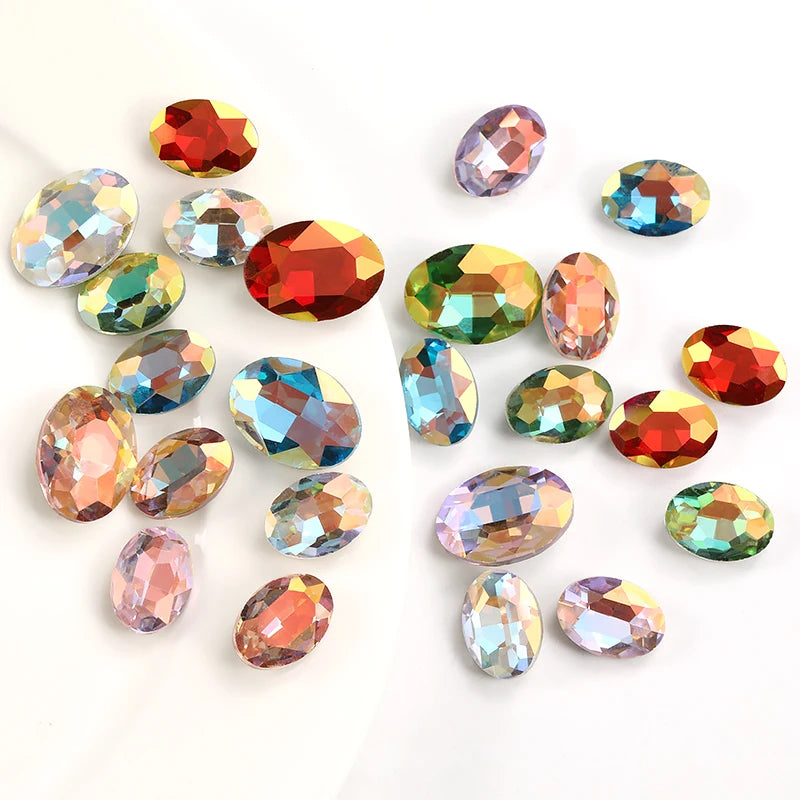 10x14mm Oval Glass Stones Glitter Crystal Strass Rhinestones for Bags Decoration Pointback Crystal Jewelry Making Accessories