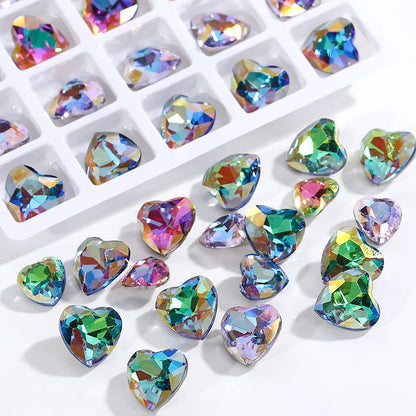 10mm Heart Rhinestones Glitter Glass Charms Nail Crafts Gem Beads Jewelry Making Glass Beads Stones DIY Accessories