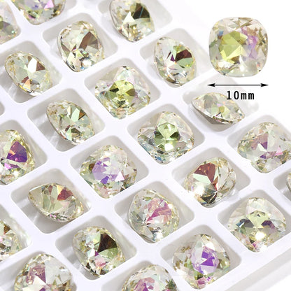 10 mm Cushion Glass Stones Square Crystal Strass Rhinestones for Nails Decoration Pointback Crystal Jewelry Making Accessories