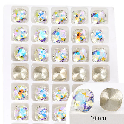 10mm Square Pointback Glass Beads Glitter Gems Summer Korean Nail Parts Rhinestones Bulk Wholesale Crafts Jewelry Accessories