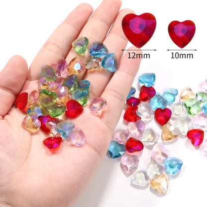 12mm Heart Pointback Glass Rhinestone Summer Nail Art Design Decor For Nail Sequins Glitter Gems Clothes Decoration Accessories