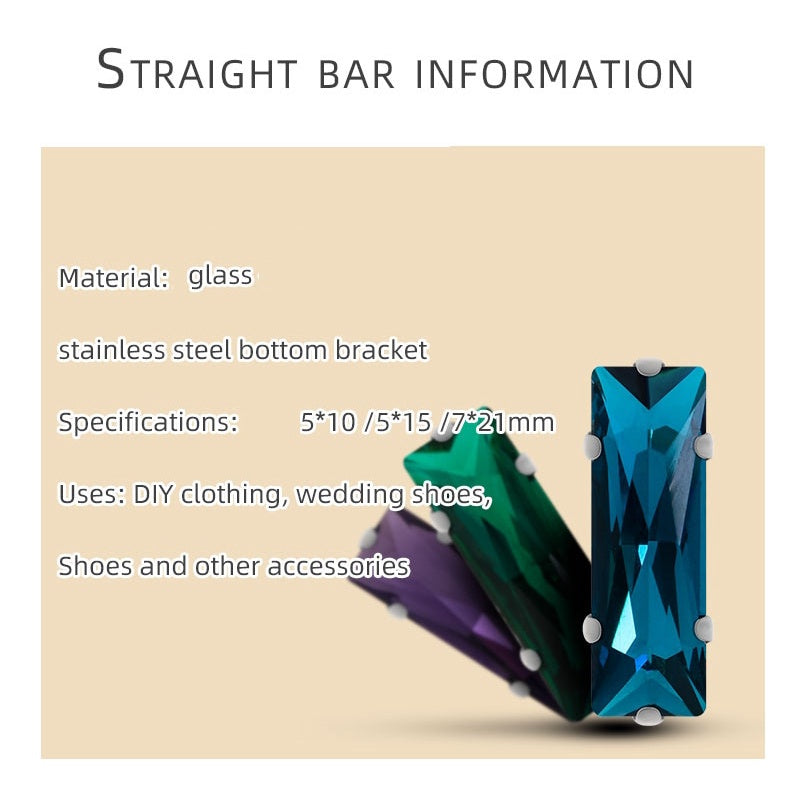 Rectangle 5x10 5x15 7x21mm Glass Crystal Sew On Rhinestones With Silver Claw Handicrafts Glitter Stones For Dress Beeds