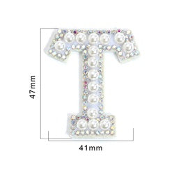 TonyBead 26 English Alphabet A-Z Pearl Letter Patches Rhinestone Patch Sewing On Patches Stripe Badge DIY Name