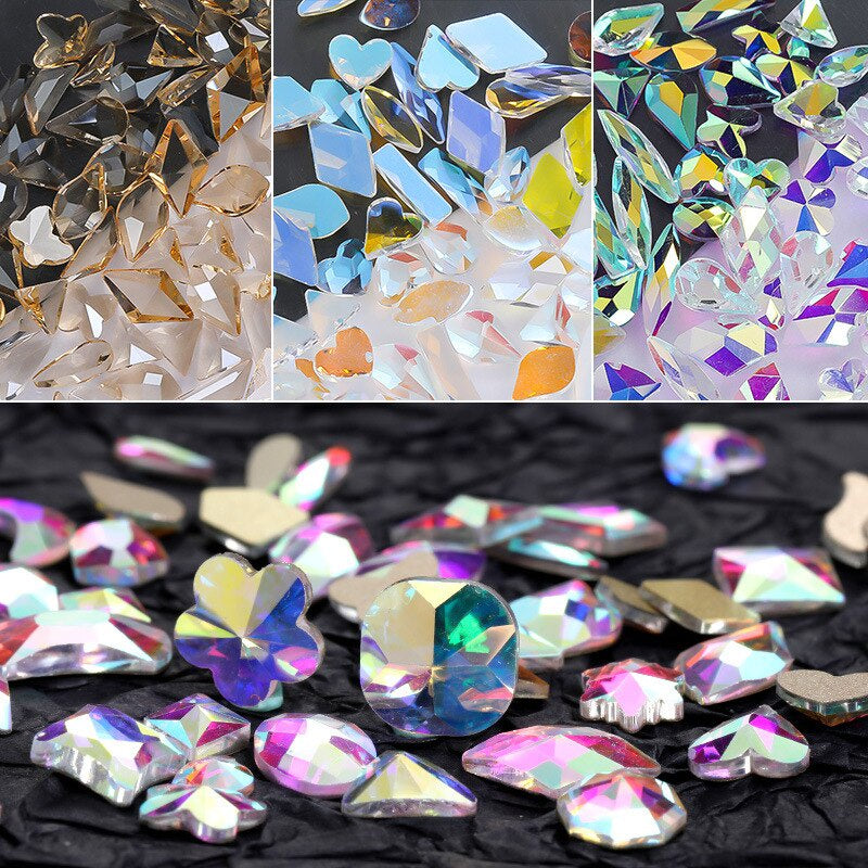 50pcs Flat Back Crystal Nail Parts Hearts 50 Pieces 3D Glass Rhinestones for Needlework Decoration Glitter Gems Design Fac