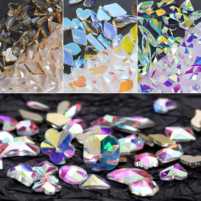 50pcs Flat Back Crystal Nail Parts Hearts 50 Pieces 3D Glass Rhinestones for Needlework Decoration Glitter Gems Design Fac