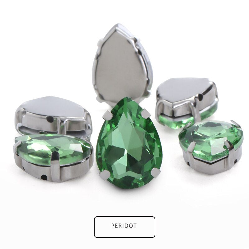 20*30mm 10pcs Drop Shape Glass Rhinestones with Claw Sew on Teardrop Crystal Stone Diamond Metal Base