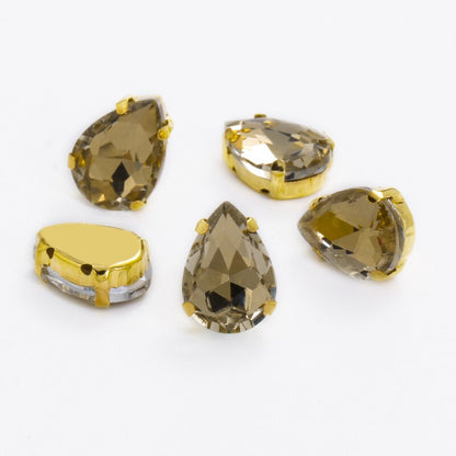 【ready stock】Yichuan Drop Rhinestone Sew-on Glass Golden Base Stones Crystal For Decoration and Crafts Clothes Sewn Rhinestones For Needlework
