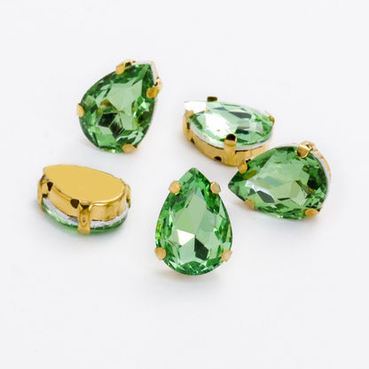 【ready stock】Yichuan Drop Rhinestone Sew-on Glass Golden Base Stones Crystal For Decoration and Crafts Clothes Sewn Rhinestones For Needlework