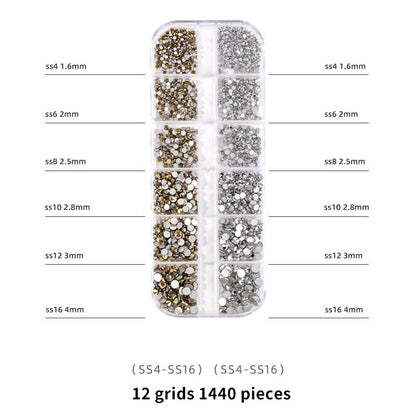 1440pcs 12 Grid Set Mixed Color Flat Nail Diamond AB Color Glass Crystal Phone Case DIY Accessories
