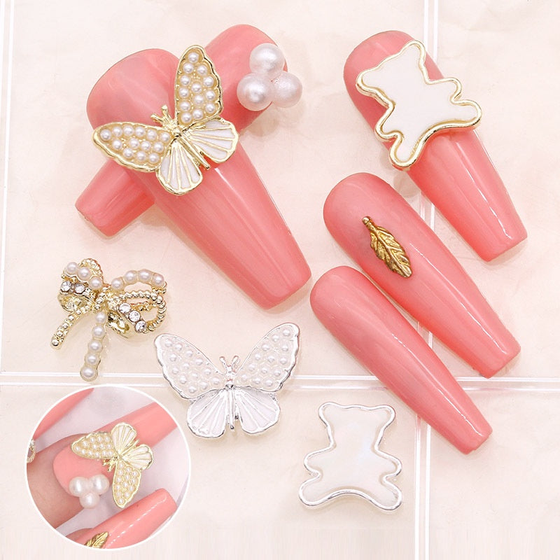 Luxury Quality Alloy Metal Crystal 3d Nail Fashion Alloy Gold Diy Nail Art Decorations Jewelry