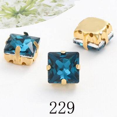 8/10mm 50PCS Square Shape Glass Rhinestones with Golden Claw Sew on Crystal Stone for Clothes Decoration Dress