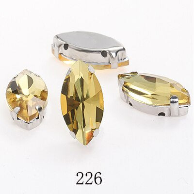 Yichuan  Horse Eye Navette Point Back Stones Metal Base Decorations For Clothes Sewn Rhinestones for Needlework Wedding Dress Crystal Jewelry for Crafts