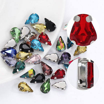 20pcs 5x8mm 6x10mm Drop Crystal Stone With silver bottom Rhinestone for Sewing on Clothes Sewn on Rhinestone for Needlework