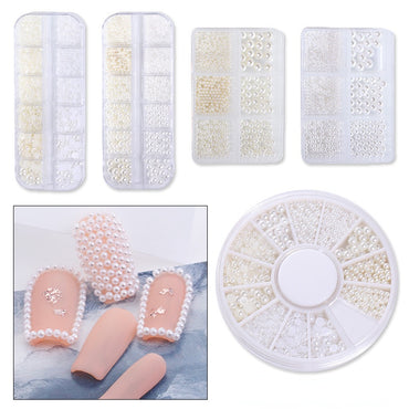 6/12 Grids Mixed Colors Sizes Round Flat Back Press on Nail Charms Art Supplies Pearls Setting Beads for Jewelry Making