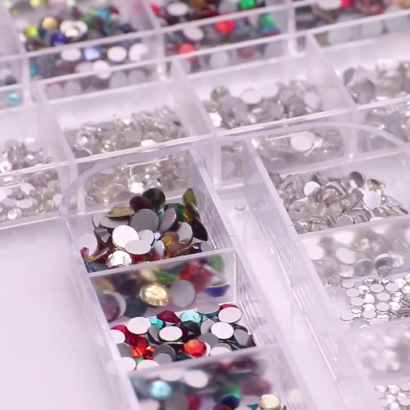 1440pcs 12 Grid Set Mixed Color Flat Nail Diamond AB Color Glass Crystal Phone Case DIY Accessories