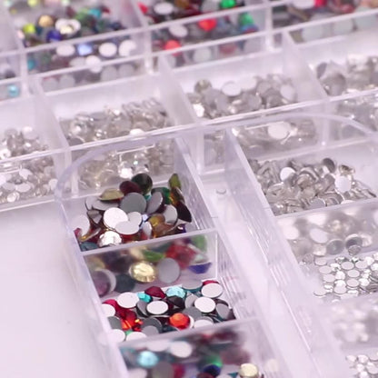 1440pcs 12 Grid Set Mixed Color Flat Nail Diamond AB Color Glass Crystal Phone Case DIY Accessories