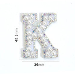 TonyBead 26 English Alphabet A-Z Pearl Letter Patches Rhinestone Patch Sewing On Patches Stripe Badge DIY Name