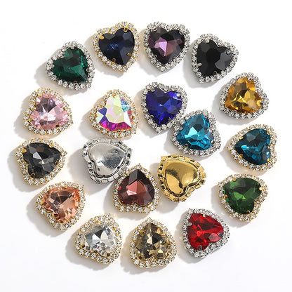 TonyBead kuku logam yang digunakan pada pakaian,heart Shape Glass Rhinestones With Claw Sew On Crystal Stone Metal Base Buckle For Clothes Strass Diamond Sewn Rhinestones