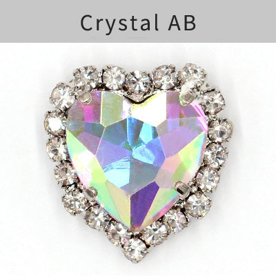 TonyBead kuku logam yang digunakan pada pakaian,heart Shape Glass Rhinestones With Claw Sew On Crystal Stone Metal Base Buckle For Clothes Strass Diamond Sewn Rhinestones
