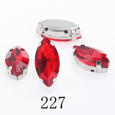 Yichuan  Horse Eye Navette Point Back Stones Metal Base Decorations For Clothes Sewn Rhinestones for Needlework Wedding Dress Crystal Jewelry for Crafts