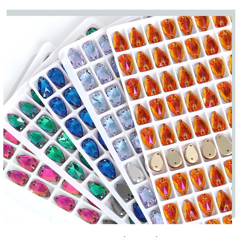 7 * 12Mm water drop flat buckle handmade perforated hand sewn drill clothing accessories high-grade rhinestone water drop hand sewn stone
