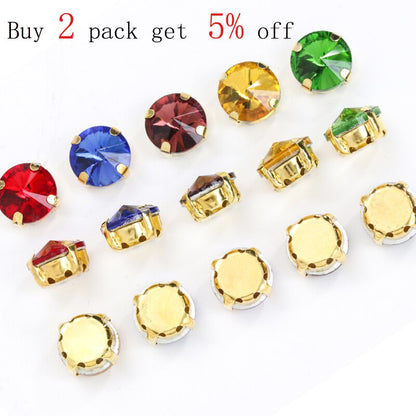 Round 8/10/12/14/16/18mm Glass Rhinestones With Claw Sew On Crystal Stone Strass Diamond For Clothes Needlework DIY