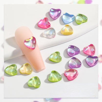 50PCS 4/6/8mm Resin Heart Mocha Fluorescent Nail Nail Patch  Ice Through Love Decoration