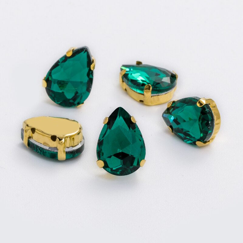 【ready stock】Yichuan Drop Rhinestone Sew-on Glass Golden Base Stones Crystal For Decoration and Crafts Clothes Sewn Rhinestones For Needlework