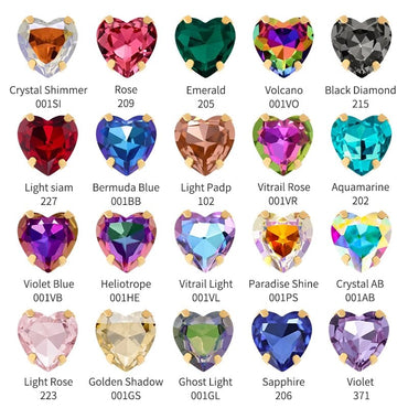 Heart Shape Glass Pointback K9 Crystal with Gold Bottom Sew on Rhinestone DIY Clothing Decoration