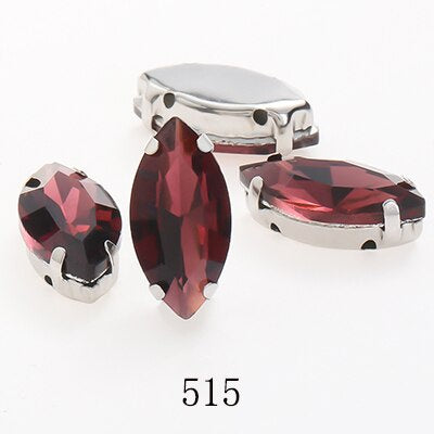 Yichuan  Horse Eye Navette Point Back Stones Metal Base Decorations For Clothes Sewn Rhinestones for Needlework Wedding Dress Crystal Jewelry for Crafts