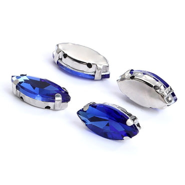 Yichuan  Horse Eye Navette Point Back Stones Metal Base Decorations For Clothes Sewn Rhinestones for Needlework Wedding Dress Crystal Jewelry for Crafts
