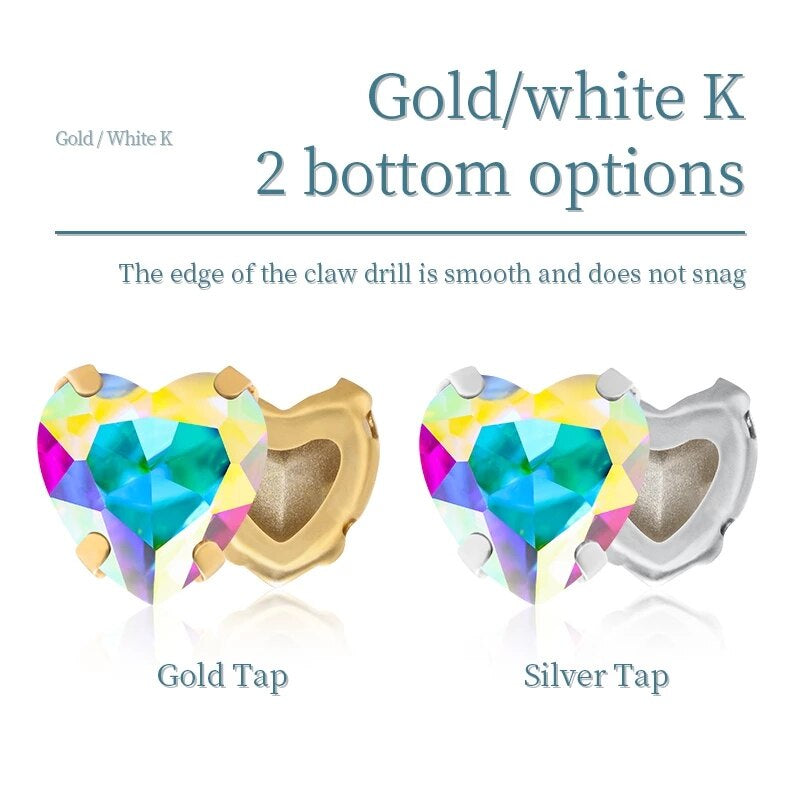 Heart Shape Glass Pointback K9 Crystal with Gold Bottom Sew on Rhinestone DIY Clothing Decoration