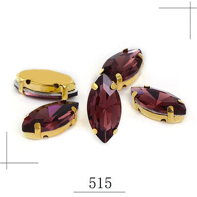 50pcs Leaf Shape Glass Rhinestones with Gold Bottom Horse Eye Claw Rhinestone Quadangle Glass Claw Hand Sewn Crystal Diy Clothing Shoes Bag Accessories 9*18mm