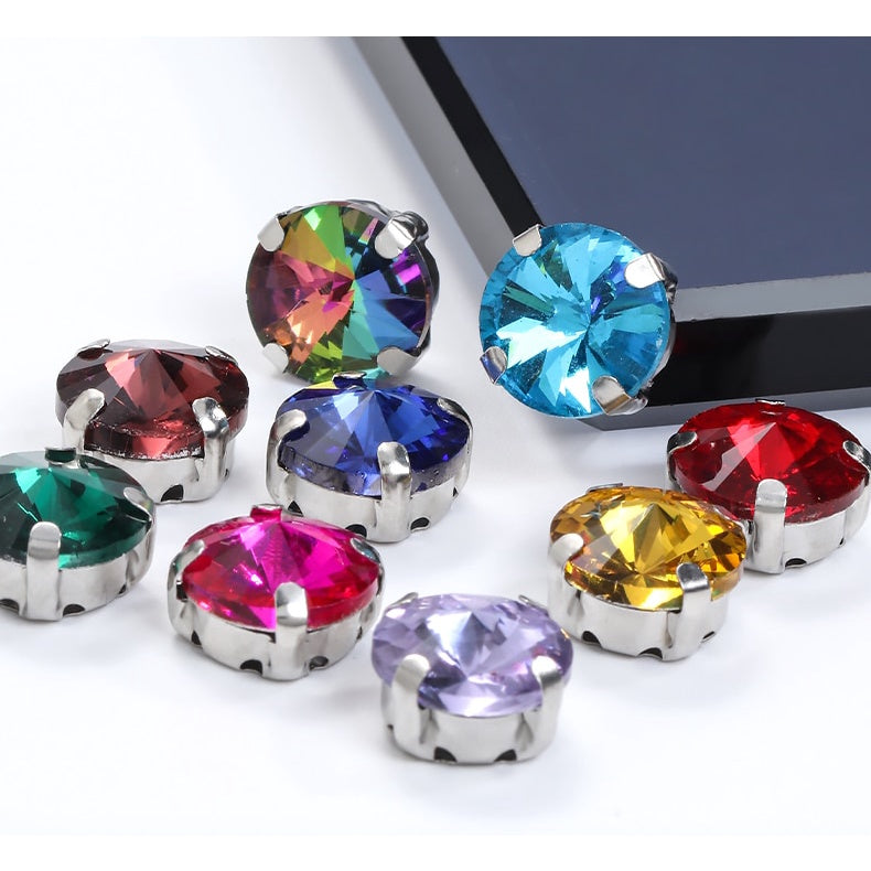 8/10/12/14/16/18mm Round Crystal with Silver Claw Glass Stone Sew on Rhinestone for Clothes Accessory