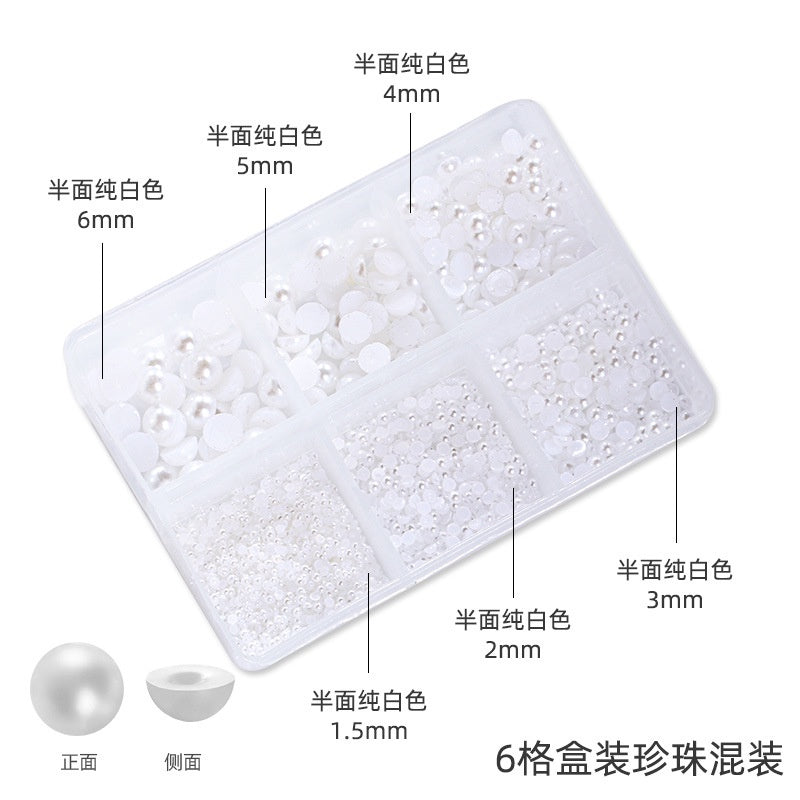 Nail Art Jewelry Boxed 12 Grid 6 Grid Mixed Nail Art Pearls Straight Hole No Hole Radius Pearl Set