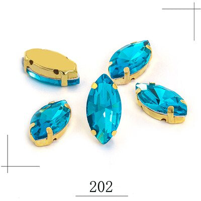 50pcs Manik Jahitan, Marquise/Leaf Shape Glass Rhinestones with Claw Stitched on Crystal Stones for Clothes Sewing Accessories 5*10mm/4*8mm