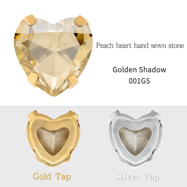 Heart Shape Glass Pointback K9 Crystal with Gold Bottom Sew on Rhinestone DIY Clothing Decoration
