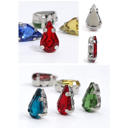 20pcs 5x8/6x10mm Drop Crystal Stone With silver bottom Rhinestone for Sewing on Clothes Sewn on Rhinestone for Needlework
