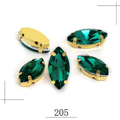 5*10/4*8mm 20pcs Gold bottom horse eye claw Rhinestones Manik Jahitan, Marquise/Leaf Shape Glass Rhinestones with Claw Stitched on Crystal Stones for Clothes Sewing Accessories