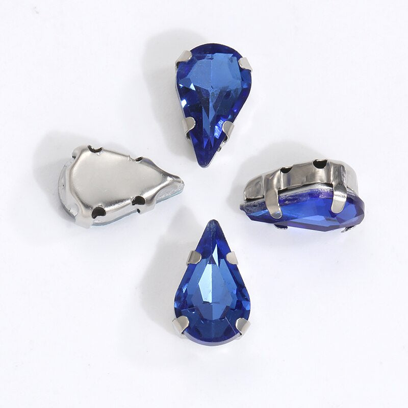 20pcs 5x8mm 6x10mm Drop Crystal Stone With silver bottom Rhinestone for Sewing on Clothes Sewn on Rhinestone for Needlework