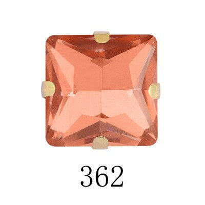 8/10mm 50PCS Square Shape Glass Rhinestones with Golden Claw Sew on Crystal Stone for Clothes Decoration Dress