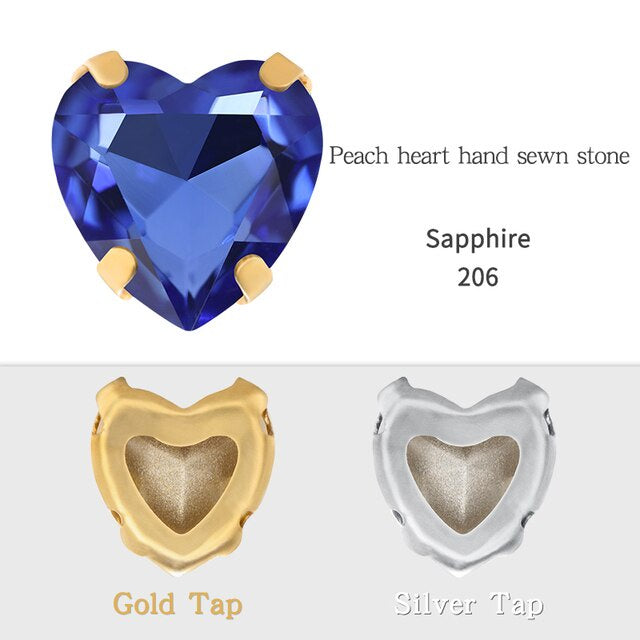 Heart Shape Glass Pointback K9 Crystal with Gold Bottom Sew on Rhinestone DIY Clothing Decoration