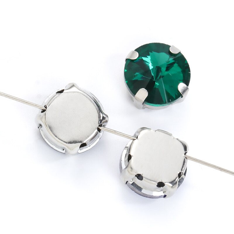 8/10/12/14/16/18mm Round Crystal with Silver Claw Glass Stone Sew on Rhinestone for Clothes Accessory